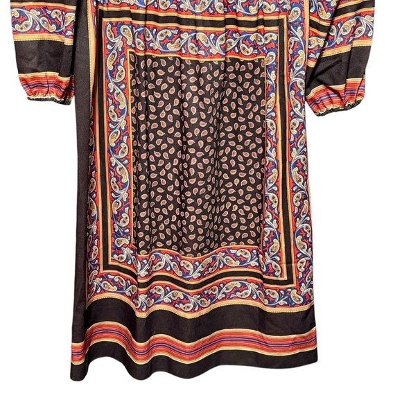 VINTAGE MELISSA LANE Paisley Vintage 70s Style Puff Shoulder Boatneck Dress - Picture 4 of 8